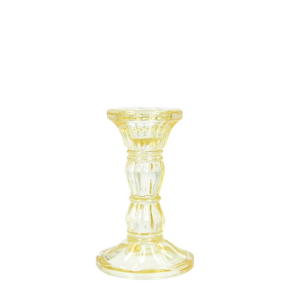 Gisela Graham Pastel Yellow Glass Candlestick Small